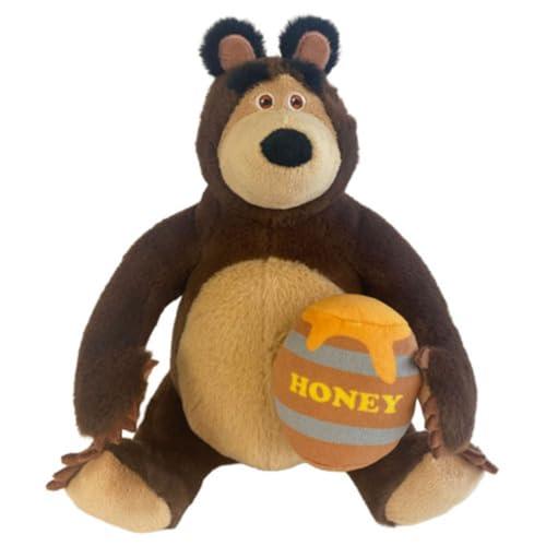 PTS SRL MASHA E ORSO Peluche Orso Seduto con vaso di miele morbido personaggio da collezione ispirato serie TV - altezza 25cm - Colore Marrone