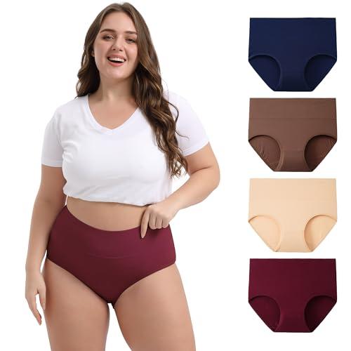INNERSY Mutande Donna Taglie Forti Curvy Slip Cotone Vita Alta Culotte Plus Size Pacco da 4 (EU 52-54, Popolare Multicolore)