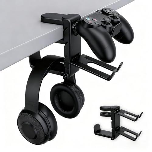 Supporto per cuffie rotante con rotazione a 360°, morsetto regolabile sotto la scrivania, supporto universale per cuffie da gioco e da ufficio (nero)