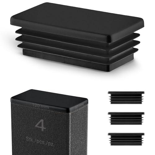 Tappi a Lamelle Rettangolari 120x60 mm in Plastica Nero - Tappo per Tubo per Mobili e Strutture in Ferro | Inserto Terminale – Set 4 Pezzi – 12x6 cm
