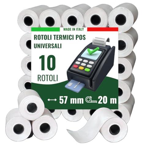 MAYA 10 Rotoli POS in Carta Termica 57mm x 20mt - Alta Qualità, Universali, Compatibili con Tutti i Dispositivi POS - Rotoli POS Termico 57x20x12, Senza BPA.