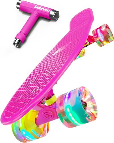 Deleven Skateboard 56cm con Ruote LED, Tool per Skate e Cuscinetti Abec 7 - Per Bambini Principianti Ragazze Ragazzi Adolescenti Adulti
