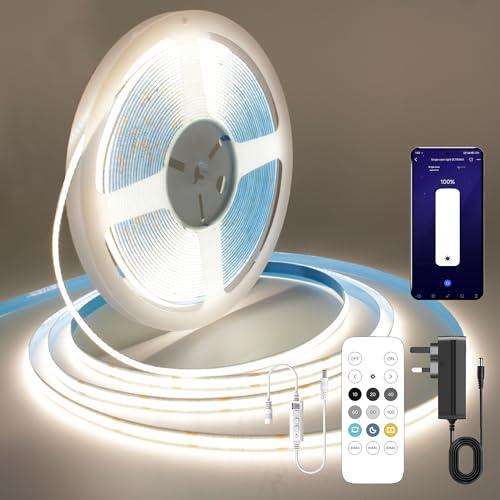 FUIQI Striscia LED COB 10metri,striscia led cob bianco neutro 4000K,24V Smart app e telecomando Striscia LED dimmerabile,320LED/M,CRI>90, larghezza,adatto per camere da letto,cucine,armadi