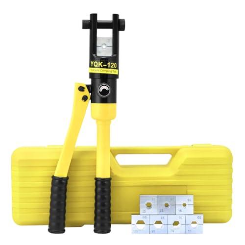 QWORK pinza idraulica a crimpare, pinza crimpatrice idraulica 12t, corsa 12mm, con 8 dies 10-120 mm²