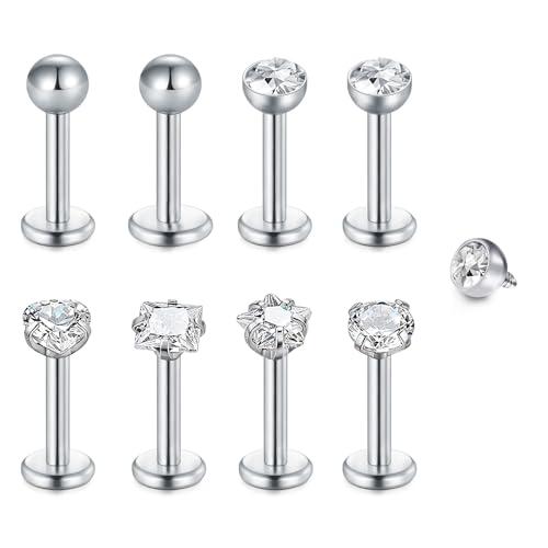 WillTen 8 piercing per trago, helix, piercing per labbra, 16 g, trago, argento, helix, piercing in, piercing in acciaio chirurgico, orecchio, helix, conch, Acciaio inossidabile