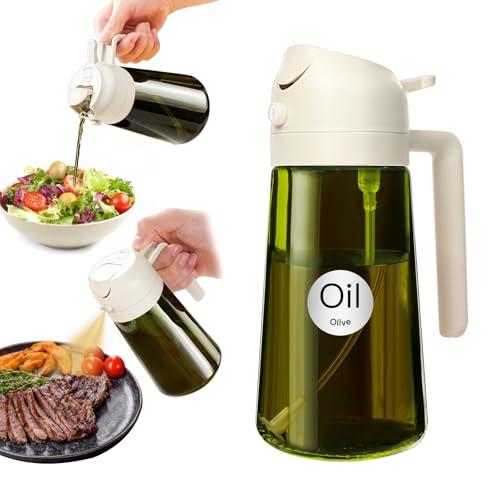 YARRAMATE Spruzzino Olio in Vetro Luce Blocco Scuro Verde per Friggitrice Aria 2 in 1, 470 ml Dosatore d'Oliva Bottiglia e Oliera Spray da Cucina, Nebulizzatore per Alimenti (Bianco)