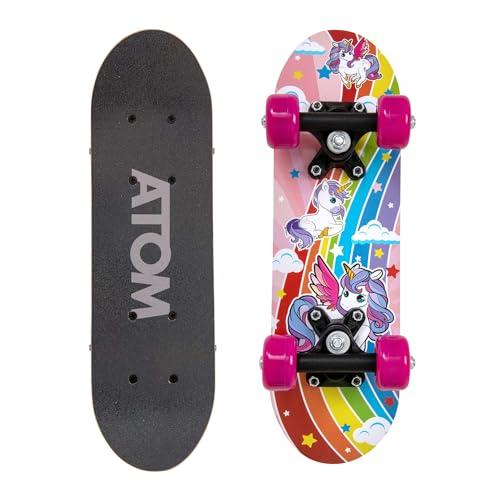 Atom - Skateboard da 43,2 cm, per principianti o professionisti, per bambini e ragazzi, in acero con camion in PP da 7,6 cm, mini cruiser completo, adatto per tutti i bambini dai 5 anni in su