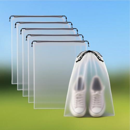 6 sacchetti trasparenti per scarpe da viaggio, 39,9 x 30 cm, trasparenti, con coulisse, impermeabili, antipolvere, portatili, essenziali da viaggio, per uomini e donne
