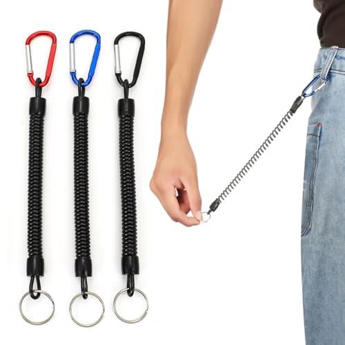 DOKRIN Attrezzatura da Kayak，Set di 3 portachiavi a molla con moschettoni, portachiavi retrattili, cordini da pesca e cordini di sicurezza. Adatto a nautica, kayak, campeggio e caccia.