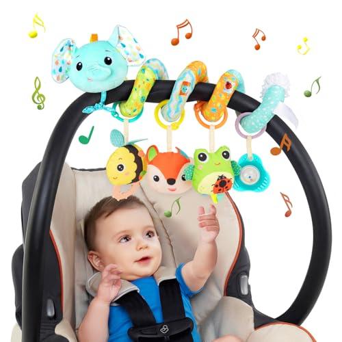 Funsland Giocattolo a Spirale Passeggino Neonato - Giochi Passeggino Neonati Regalo per 0 3 6 Mesi, Peluche Giocattolo a Spirale con Musica per Culla Neonato/Seggiolino Auto, Elefante