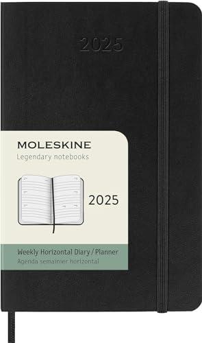 Moleskine Weekly Planner, Agenda Settimanale Orizzontale 12 Mesi 2025, Copertina Morbida e Chiusura Elastica, Colore Nero, Formato Pocket 9x14 cm