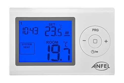 ANFEL Cronotermostato Digitale EASY XL con programmazione Settimanale a Batteria, Design elegante e Display Retroilluminato adatto per Caldaia Murale