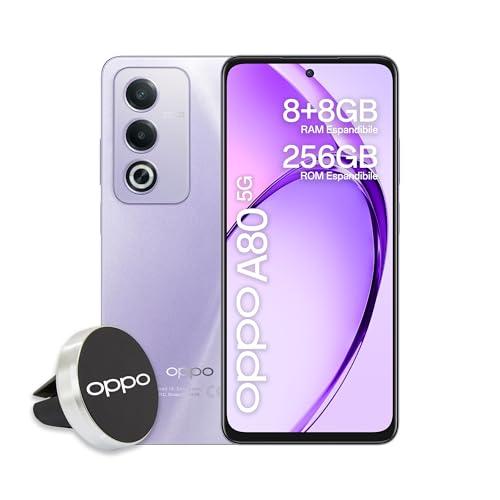 OPPO A80 5G Smartphone, AI Doppia Fotocamera 50+2MP, Selfie 8MP, Display 6.67” 120HZ LCD HD+, 5100mAh, RAM 16GB (8+8) +ROM 256GB (esp1TB), IP54, Supporto Auto [Versione Italia], Moonlight Purple