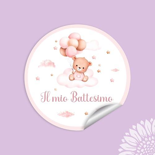 30 pezzi Adesivi per bomboniere personalizzati, bigliettini, ORSO, orsetto, bambina, etichette, battesimo, comunione, nascita (ORSO-005A-AMZ)