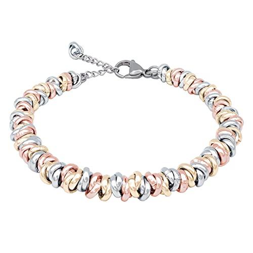 ParticolarModa Bracciale Donna regolabile nodini anelli intrecciati acciaio alluminio morbido 6 mm (Regolabile da 19 a 22 cm (x polso 16-18), Argentato/Dorato/Rosa)