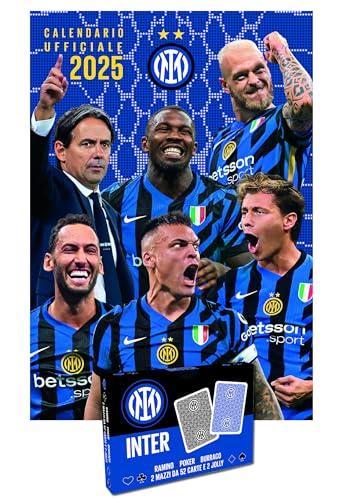 EURO PUBLISHING: Calendario Verticale Inter 2025+ Carte da Gioco Inter - Poker - Burraco - Ramino (2 mazzi: 52 carte per mazzo + 2 jolly) - Prodotto Ufficiale - cm 29x42