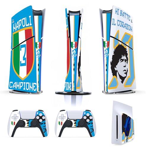 Skin Cover Adesiva Compatibile per PS5 SLIM – Utilizzabile per entrambe le versioni DIGITAL e DISK – Console e Controller - Vinile Opaco HD Removibile (D065 - Napoli Scudetto 2023 e Maradona)