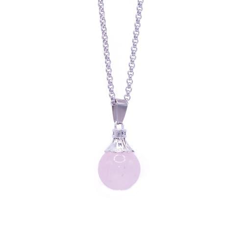 NILUXE DESIGN -Collana con pietre naturali per donna - Ciondolo con pietra naturale, amuleti di protezione - Sfera di gemme in quarzo con catena in acciaio inossidabile argentato(Quarzo Rosa)
