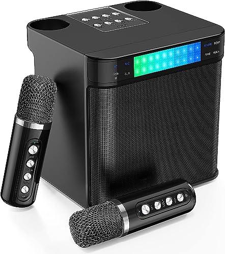 Karaoke professionale completo, Karaoke canta tu 2023 Bluetooth Altoparlante con 2 Microfoni Wireless PA System per Matrimoni, Picnic, Feste in casa e all'aperto, Luci LED, Compatibile con USB/TF/AUX