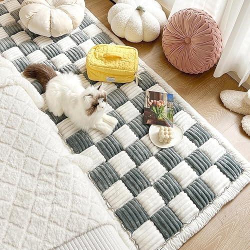 FunnyFuzzy - Tappetino quadrato per animali domestici, grande, color crema, in cotone, protezione per il tuo divano (grigio, 70 x 150 cm)