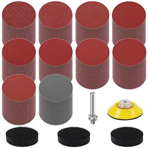 KONGMING 300 Pezzi Dischi Abrasivi 50mm Dischi Carta Abrasiva Grana 80 120 180 240 320 400 600 1000 2000 3000 Kit di Levigatura Dischetti Abrasivi da 2 Pollici