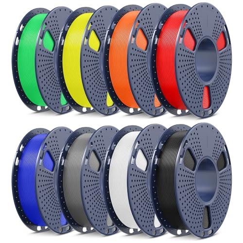 SUNLU 250G*8 PLA+2.0 Filament Bundle, Filamento per stampante 3D PLA+ Upgrade Multicolore, 250G per Bobina, Confezione da 8, Totale 2kg, Nero+Bianco+Grigio+Rosso+Blu Klein+Giallo+Verde+Arancione sole