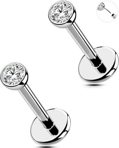 OUFER 2PCS 18G Piercing Naso Threadless Anello Naso Orecchini Conch Acciaio Chirurgico 316L Trasparenti 2.5 mm CZ Tragus Ring Per Le Donna 6 mm Lip Stud