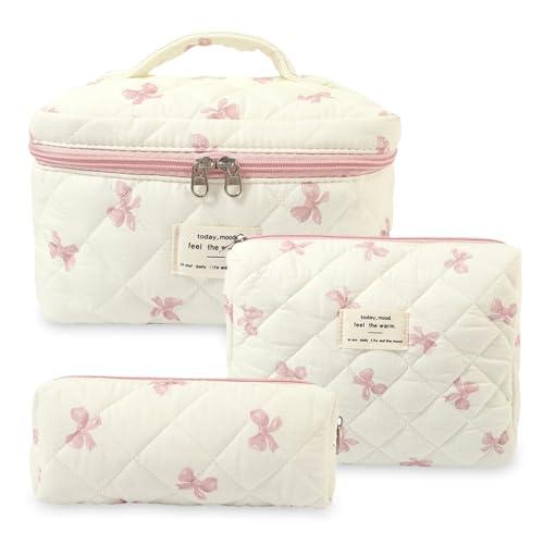 Aucuu Beauty Case, 3 Pezzi Floreale Grande Capacità per Il Trucco, Borsa da Toilette Trapuntata, Beauty Case da Viaggio Cotone Morbido, Beauty Trapuntato Grandei da Toilette Makeup Bag Organizer