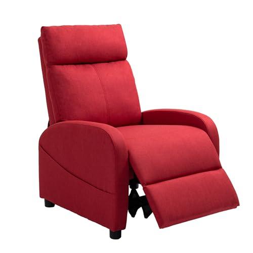 HOMCOM Poltrona Relax Reclinabile Manuale con Poggiapiedi, Poltrona Reclinabile in Tessuto Effetto Lino per Camera da Letto, Salotto e Soggiorno, Rosso