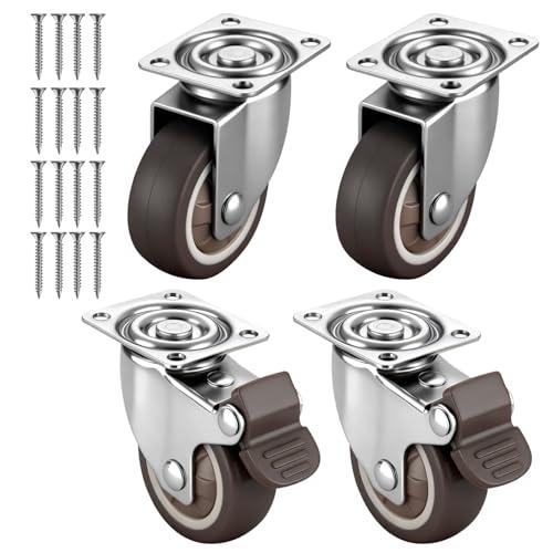 Homshsjhkis 4 Pcs Ruote per Carrello, Ruote per Mobili Pesanti 25 mm, Rotelle Girevoli a 360° Piroettanti con 2 Freno, Rotelle Antigraffio Silenziose per Spostare Mobili Piccole, Tavolo, Armadio