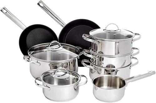 Amazon Basics - Set di pentole a induzione in ceramica antiaderente e acciaio inossidabile, 11 pezzi, con coperchi