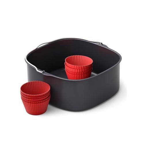 Philips Airfryer Baking Kit XXL, accessorio kit da forno, recipiente con rivestimento antiaderente, con 9 pirottini in silicone, lavabile in lavastoviglie, app per ricette, nero (HD9957/00)