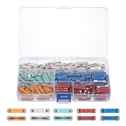 MumdoYAL 200 pezzi fusibili auto assortiti,Kit Fusibili Siluro per Auto,con scatola portaoggetti in plastica - 5A, 8A, 10A, 16A, 25A per auto d'epoca