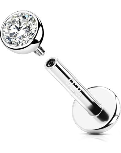 OUFER 16G Piercing Helix Filettato Interno Labret Piercing Argento 925 Orecchini Tragus Trasparente 3 mm CZ Gioielli Per Il Corpo 6 mm