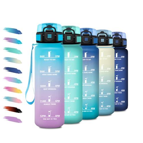Borraccia 1 Litro, Bottiglia Motivazionale con Filtro, a Prova di Perdite, Bottiglia Acqua Sportiva con Indicatore del Tempo, Borraccia Palestra per Fitness, Viaggi, Scuola, Campeggio, Ufficio