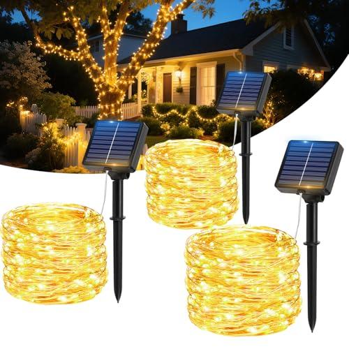 Luci Solari Esterno, [3 Pacchi] 17M 150 LED Catena Luminosa Esterno Solare IP65 Impermeabili 8 Modalità Filo di Rame Luci Solari da Giardino Decorative Per Festa, Matrimonio, Giardino, Natale, Patio