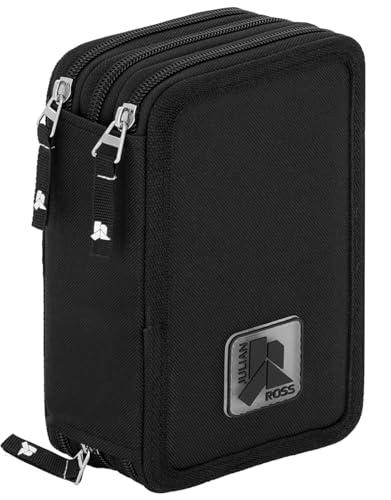 Julian Ross Astuccio 3 Scomparti 45 Pezzi – 2 Penne Gel Cancellabili, Colla, Forbici, Pastelli 4.0, 3 Zip – Scuola Elementare Idea Regalo Bambini Nero – Set Creativo Per Colorare