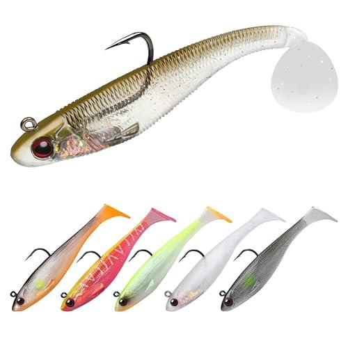 TRUSCEND Esche da Pesca Morbide con Testa a giga, Esche da Nuoto con coda a Paletta per la Pesca alla Spigola, Esche da Pesca Premium per Acqua Dolce e Salata, Pesca alla Trota e al Crappino