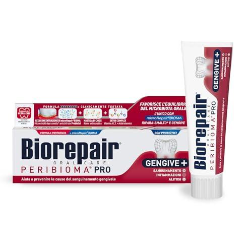 Biorepair, Dentifricio Peribioma Pro Gengive +, Combatte il Sanguinamento Gengivale, Infiammazioni e Alitosi, Con MicroRepair e Probiotici, Per l'Equilibrio del Microbiota Orale,75ml