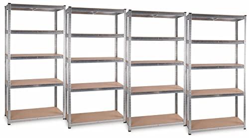 Stagecaptain Heavyrack HR-175 SR Sistema di 4 Scaffali in Metallo - Scaffalatura per magazzino - Scaffale per carichi pesanti - 875kg di capacità di Carico - 5 ripiani in legno regolabili - Argento