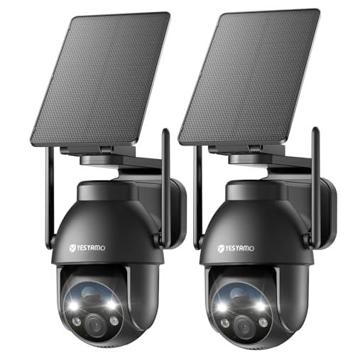 YESYAMO Telecamera Wi-Fi Esterno Senza Fili con Pannello Solare, Videocamera Sorveglianza Esterno a Batteria, 360° PTZ, Visione Notturna A Colori, Audio Bidirezionale, 2.4GHz, IP66 (Nero-2PCS)