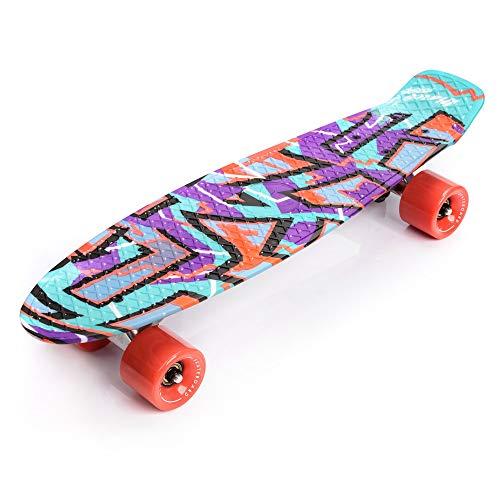 meteor Skateboard Mini Cruiser Retro Board Completo con Cuscinetti ABEC-7 e Ruote PU Ideale per Bambini Adolescenti e Adulti Ragazzo e Ragazza (Graffiti)