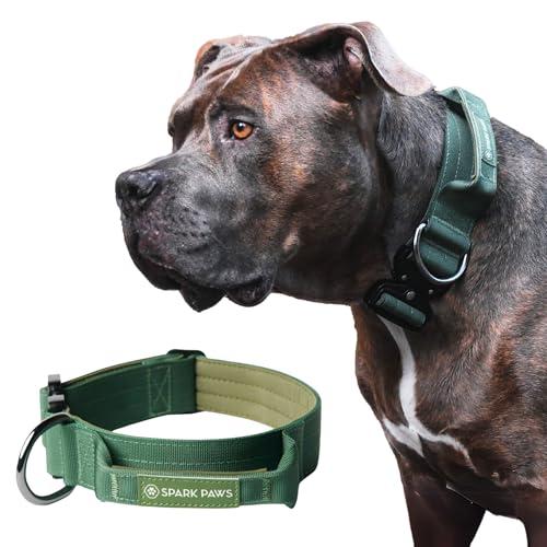 Spark Paws Collare tattico per cani, collare di alta qualità per il tuo compagno canino, verde militare, M