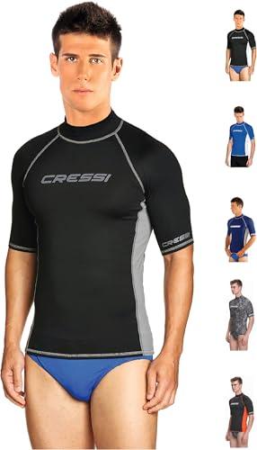 Cressi Rash Guard Man, Maglia Protettiva con Maniche Corte in Speciale Tessuto Elastico, Protezione Solare UV (UPF) 50+ Uomo, Nero/Grigio, M/3