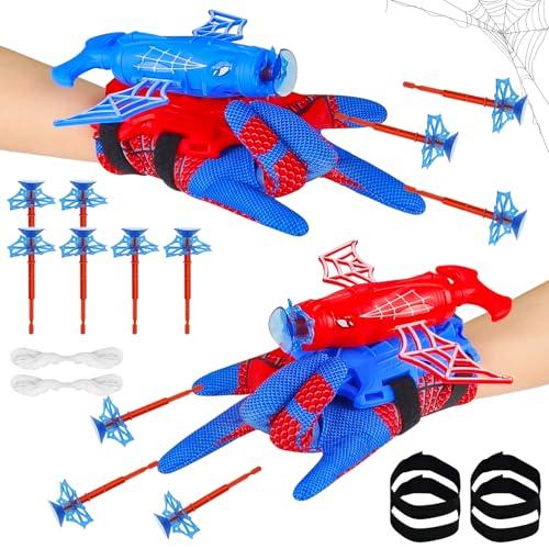 TISMHGKU Set di 2 Spiderm Guanti per Bambino, Launcher Glove Spara Ragnatele, Giochi Spiderm 3 4 5 6 7 Anni, Giocattolo da Polso Cosplay Supereroe, Regalo Compleanno e Feste Bambini