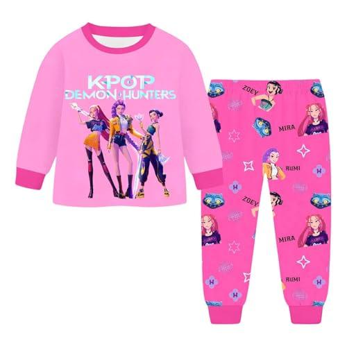 Set Pigiama Per Bambine e Ragazze con Stampa Anime 2 Pezzi Pigiama a Maniche Lunghe Maglietta + Pantaloni Set Morbido e Comodo Complete Invernali Sleepwear Abbigliamento Moda Per Bambino 3-14 Anni