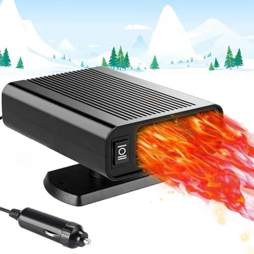 Riscaldamento per auto, 2 in 1, termoventilatore per auto, 12 V, 200 W, girevole a 360°, scongelatore per auto, riscaldamento rapido per parabrezza, riscaldamento rapido (nero)