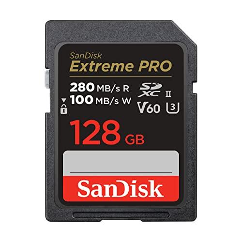 SanDisk Extreme PRO 128GB scheda SDXC, SD Card, V60, UHS-II, fino a 280 MB/s, 6K, 4K UHD, V60, UHS-II, Class 10, U3, software di recupero file RescuePro Deluxe