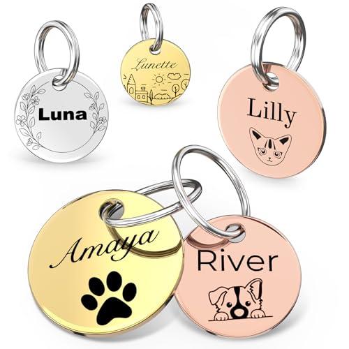 Targhetta identificativa per animali domestici con incisione laser su doppia faccia - Placca rotonda in acciaio inossidabile lucido per cani e gatti