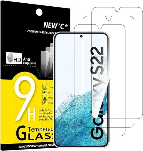 NEW'C 3 Pezzi, Vetro Temperato per Samsung Galaxy S22 5G, Pellicola Prottetiva Anti Graffio, Anti-Impronte, Senza Bolle, Durezza 9H, 0,26mm Ultra Trasparente, Ultra Resistente